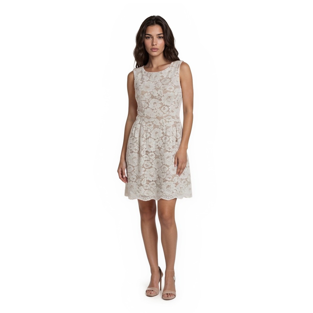 Vince Camuto Fit & Flare Dress Women's Size 8 Ivory Floral Lace Scalloped